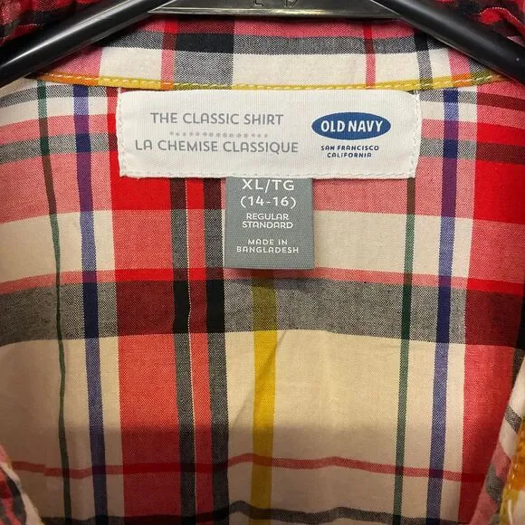 Old Navy The Classic Shirt Plaid Boys Size XL 14-16 - Picture 3 of 8